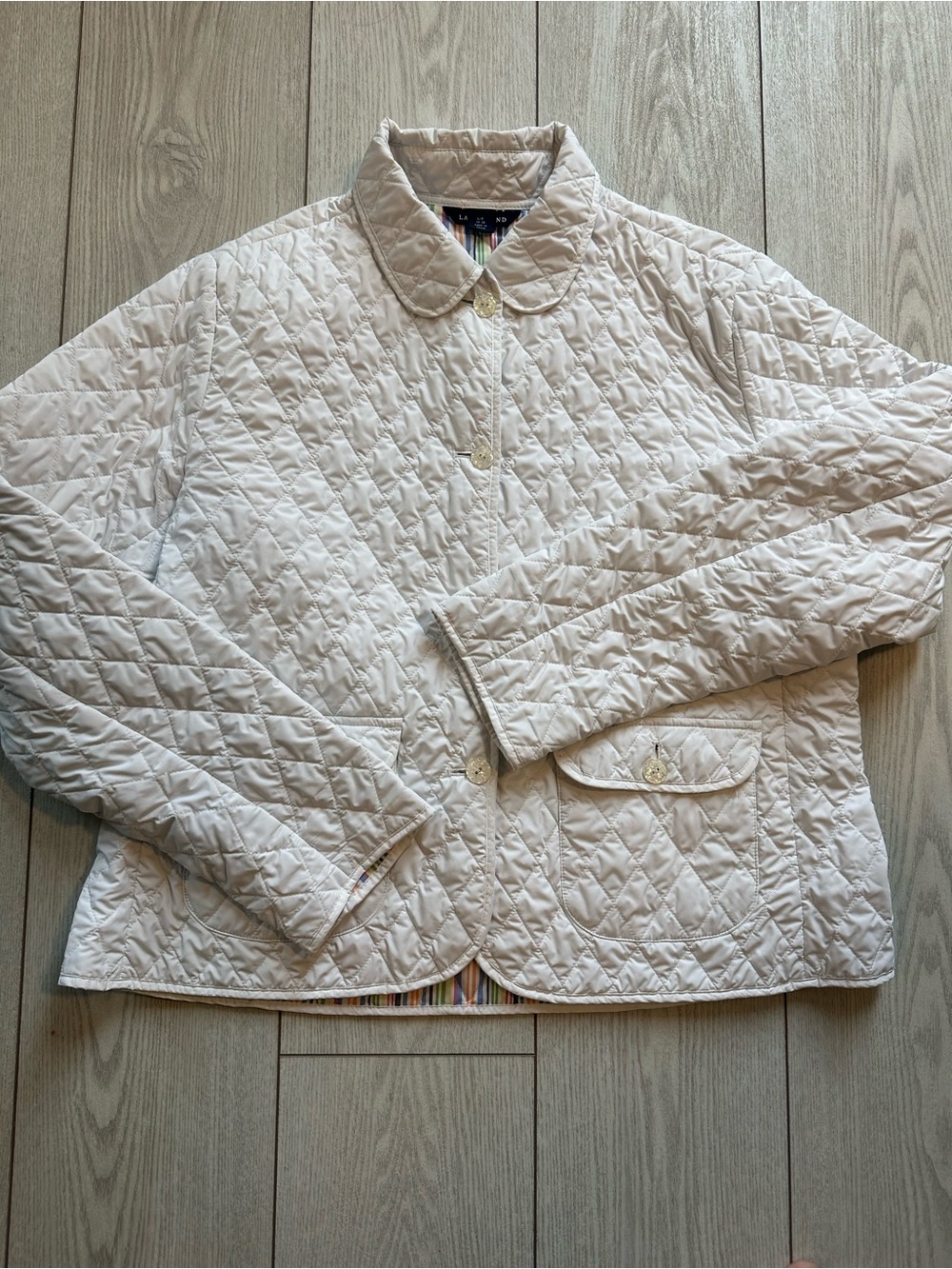 Lands End Women's White Quilted Button-Front Jacket Large